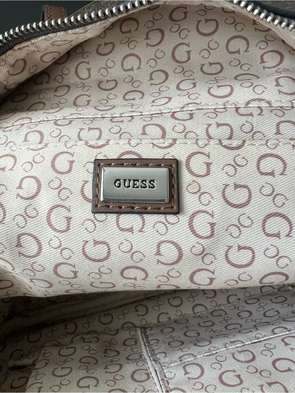 GUESS Two-Tone Logo Mini Backpack in Dark Brown and Tan